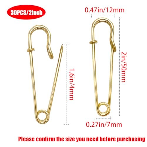 Qoaimu 30 Pcs Large Safety Pins 2 Inch Heavy Duty Blanket Pins Big Safety Pin Steel Safety Pins for Blankets Clothes Crafts Leather Canvas, Gold - Image 4
