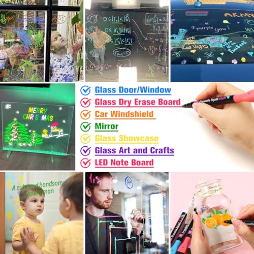 OORAII Magnetic Liquid Chalk Markers Wet Erase Markers for Acrylic Calendar Planning Board LED Note Board Clear Glass Whiteboard Window/Mirror Christmas Holidays Paintings, 8 Vibrant Colors, 1mm Fine Tip - Image 3