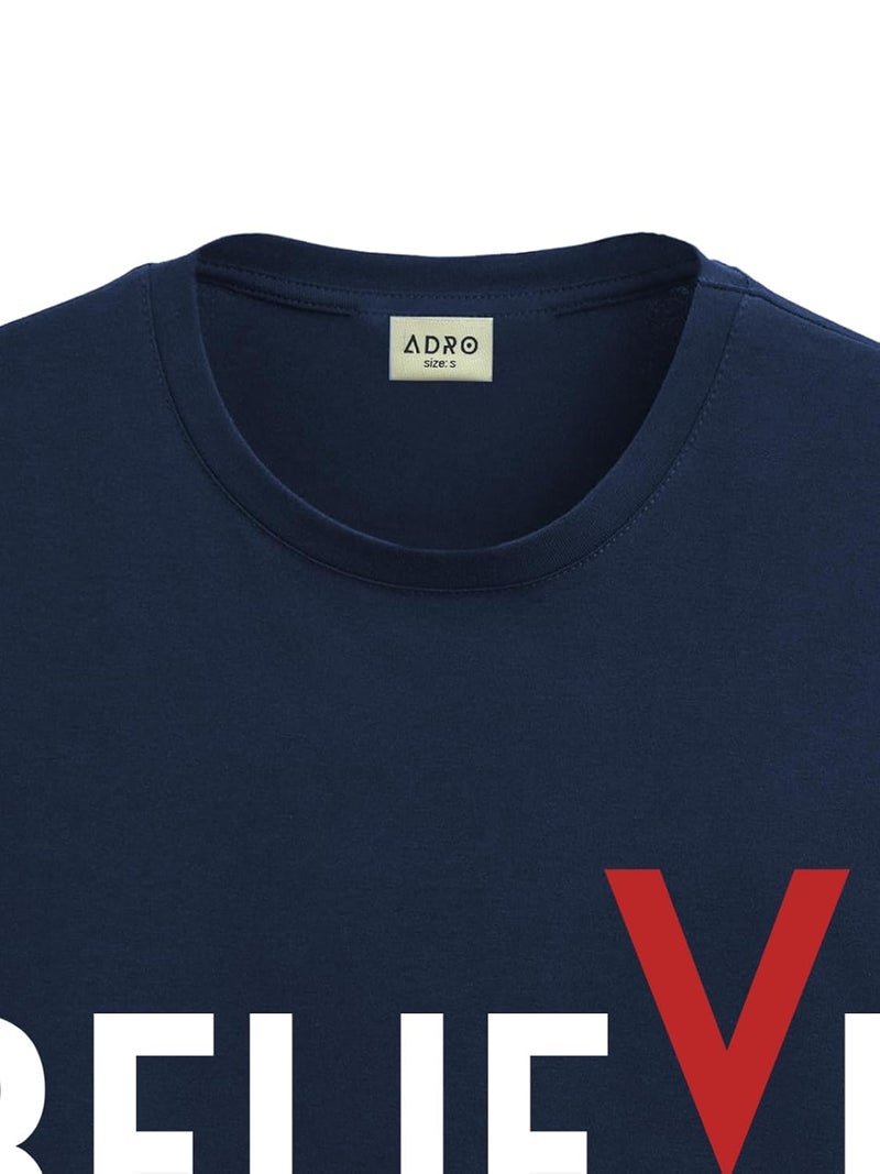 ADRO Men's Navy Blue Cotton Printed T-Shirt with 'BELIEVE' Graphic - Image 5
