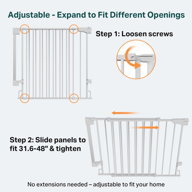 Cumbor Expandable 31.6-48" Baby Gate for Stairs, Wall-Mounted, 2-in-1 No Bottom Bar Dog Gate Indoor, Auto Close Pet Gate for Doorways with Large Walk Thru Door, Child-Proof Gate for Kids (White) - Image 3