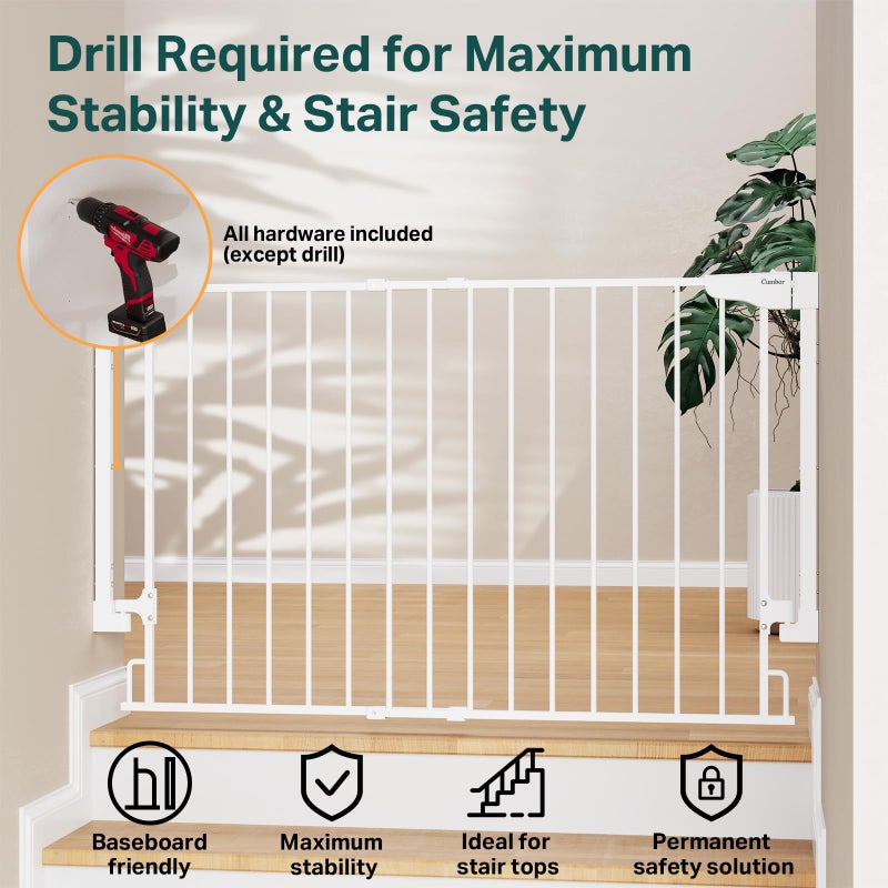Cumbor Expandable 31.6-48" Baby Gate for Stairs, Wall-Mounted, 2-in-1 No Bottom Bar Dog Gate Indoor, Auto Close Pet Gate for Doorways with Large Walk Thru Door, Child-Proof Gate for Kids (White) - Image 4