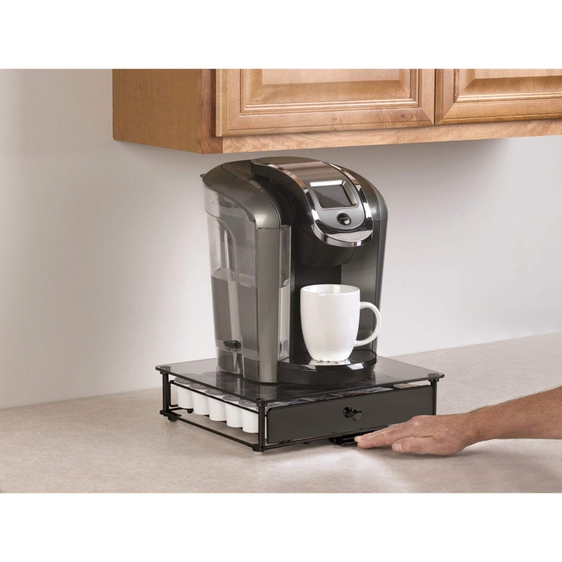 Nifty Solutions Nifty Rolling Coffee Pod Drawer â€“ Tempered Glass, Black, Compatible with K-Cups, 36 Pod Pack Holder, Compact Under Coffee Pot Storage Drawer, Slim Home Kitchen Counter Organizer - Image 2