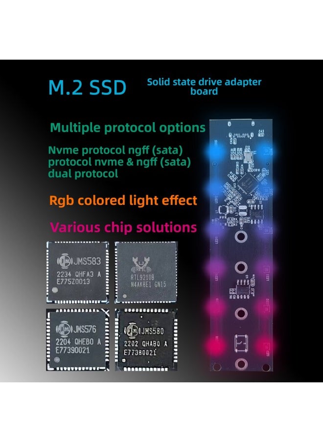 Generic - M.2 SSD Solid State Hard Disk Box Motherboard Dual Protocol Nvme/ngff/SATA Mobile Hard Disk Transfer Board Card-Color:NGFF(SATA) Protocol Has Colored Lights - Image 1
