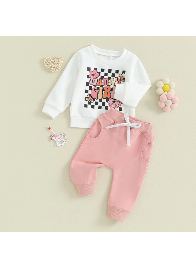 Socutebabe 2Pcs Set Infant Baby Girl Fall Clothes Mamas Girl Long Sleeve Crewneck Sweatshirt+Joggers Pants Winter Outfit Set (Mamas Girl-White,0-6 Months), Mamas Girl-white, 0-6 Months - Image 2