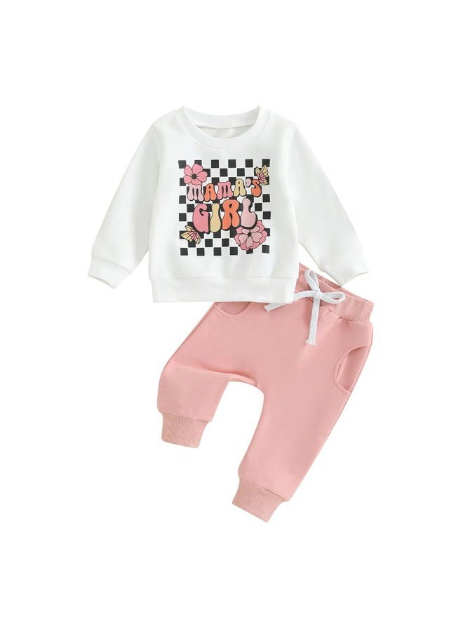 Socutebabe 2Pcs Set Infant Baby Girl Fall Clothes Mamas Girl Long Sleeve Crewneck Sweatshirt+Joggers Pants Winter Outfit Set (Mamas Girl-White,0-6 Months), Mamas Girl-white, 0-6 Months - Image 1