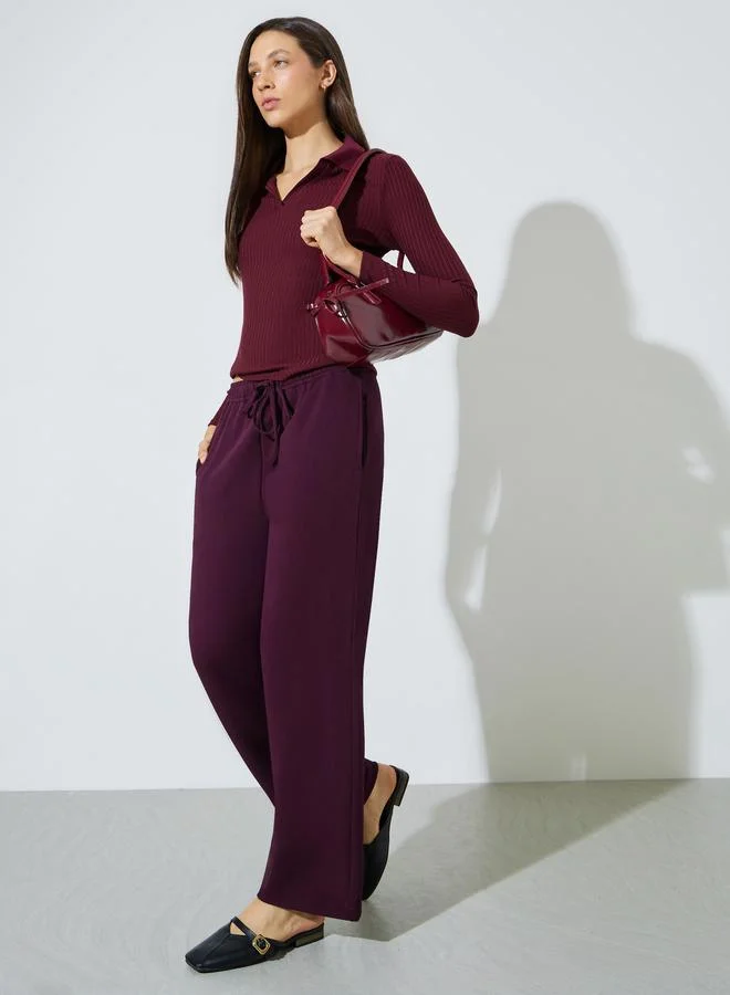 Styli Purple Straight Leg Trousers with Drawstring