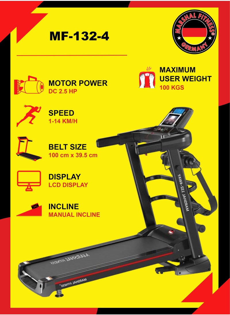 Marshal Fitness - MF-132-4 Foldable LCD Display Low Noise 2.5 HP DC Motor Manual Incline Treadmill With Massager Heart Rate Monitoring USB Music Player and Speaker (with iPad/Phone Holder) For Home Use - Image 1