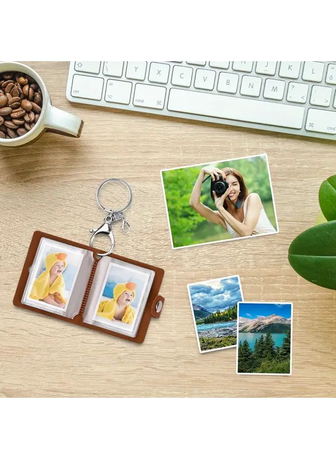 Brown Mini Photo Album Keychain 2 Inch Faux Leather Memory Book With 20 Pockets For Wallet Sized Photos - Image 5