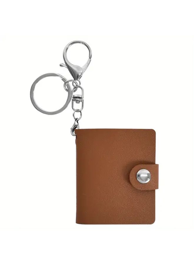 Brown Mini Photo Album Keychain 2 Inch Faux Leather Memory Book With 20 Pockets For Wallet Sized Photos - Image 2