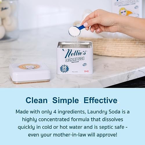 Nellie's مسحوق غسيل نيللي - مسحوق منظف مركز للغسيل - 50 غسلة - لطيف على البشرة والبيئة - خالي من العطور - (صنع في كندا) - Image 2
