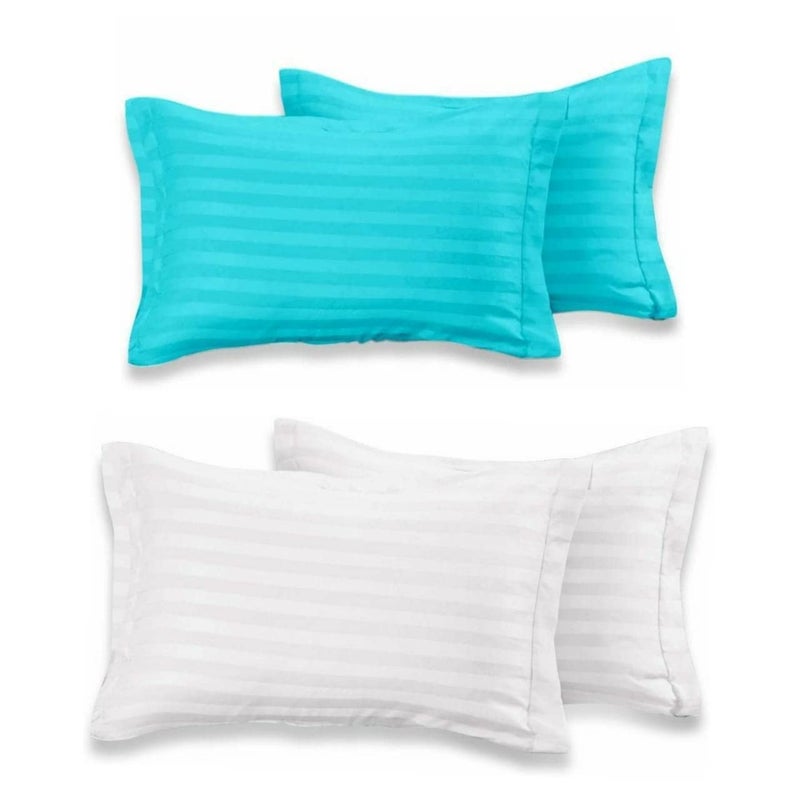 NeLeo Solid Stripes Pillow Covers, Set of 2 Pairs (4 Pieces) (Aqua-White) - Image 1