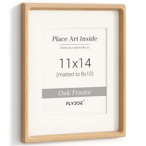 FLYJOE 11x14 Picture Frame, USA-Sourced Natural Oak Wood Photo Frame with Tempered Glass, Handcrafted Rounded Corner 11 x 14 Wooden Frame Matted to 8x10 Photos, Wall or Tabletop Display - Image 1