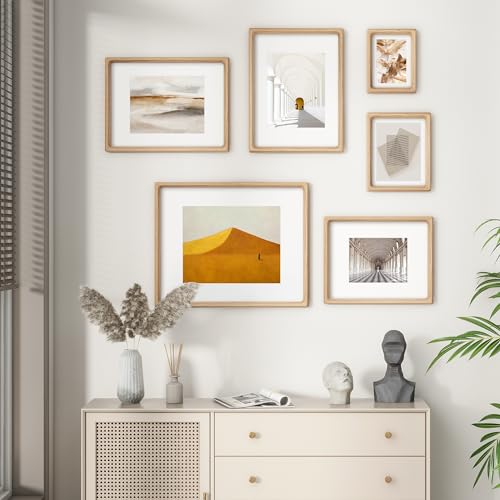 FLYJOE 11x14 Picture Frame, USA-Sourced Natural Oak Wood Photo Frame with Tempered Glass, Handcrafted Rounded Corner 11 x 14 Wooden Frame Matted to 8x10 Photos, Wall or Tabletop Display - Image 2
