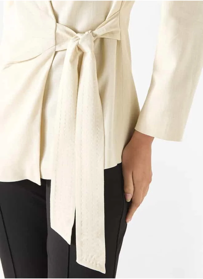 Iconic Iconic Textured Wrap Jacket with Notched Lapel and Tie-Up Detail