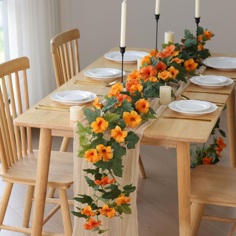 Mizii Artificial Petunias Flower Vines Garland 6 Feet Orange Faux Morning Glory Silk Flowers Garland UV Resistant Fake Hanging Vines Plants Decorations for Outdoor Garden Indoor Home Decor (Orange) - Image 3