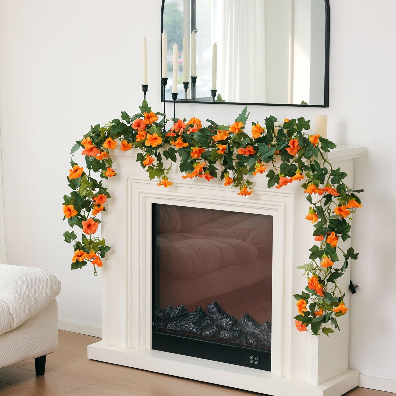 Mizii Artificial Petunias Flower Vines Garland 6 Feet Orange Faux Morning Glory Silk Flowers Garland UV Resistant Fake Hanging Vines Plants Decorations for Outdoor Garden Indoor Home Decor (Orange) - Image 5