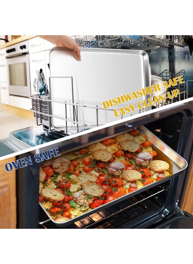 P&P CHEF 17.3 Inch Baking Cookie Sheet, Oven Pan Tray Stainless Steel Sheet Pan for Kitchen, Oven Bakeware for Multi Uses, Shiny Look & Dishwasher Safe, Healthy & Heavy Duty, 2Pcs - Image 4