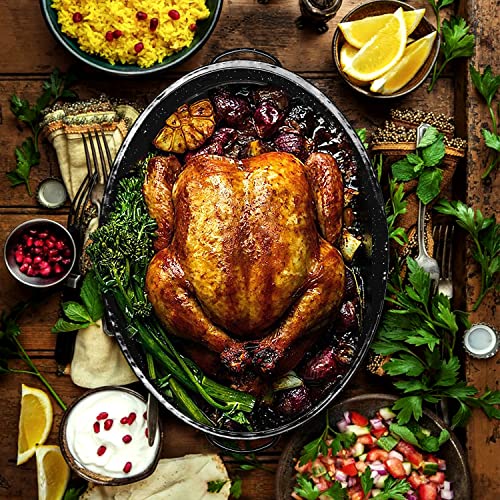 JY COOKMENT صينية شوي بيضاوية مطلية بالمينا مقاس 19 بوصة مع غطاء مقبب - رائعة لشوي الديك الرومي والدجاج واللحم والخضروات - آمنة للغسل في غسالة الصحون، تناسب ديك رومي وزنه 20 رطل - Image 4
