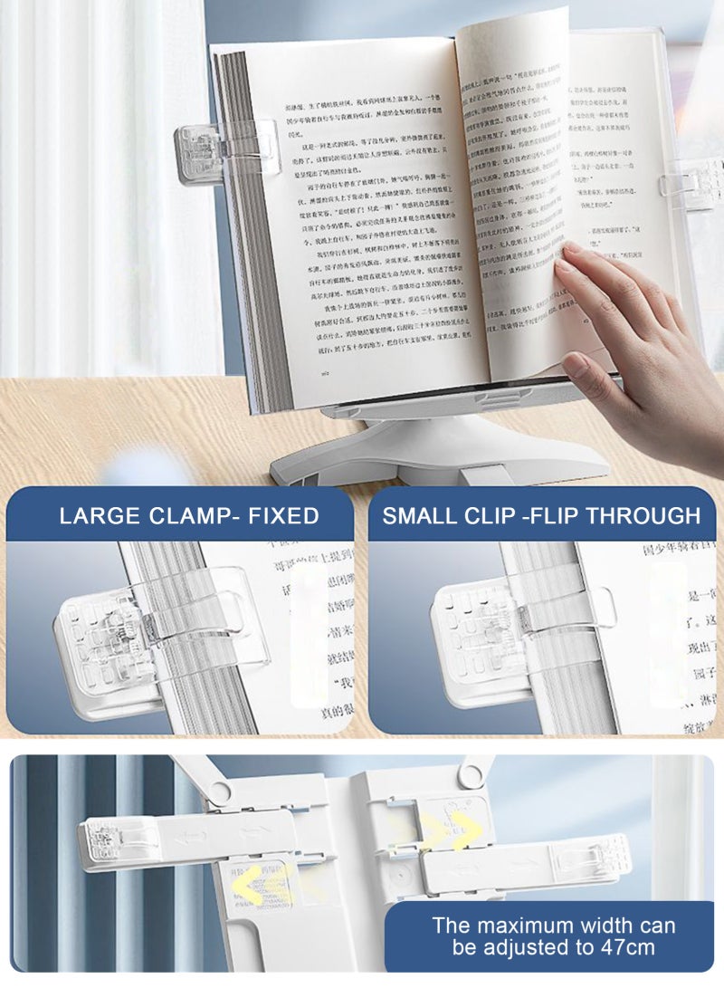 HomarKet Book Stand,Book Holder For Reading Hands Free,Adjustable Rest Book Holders Tray And Page Paper Clips,Foldable Desk Table Bookstand For Kids Textbooks Drawing Ipad Study Supplies - Image 3