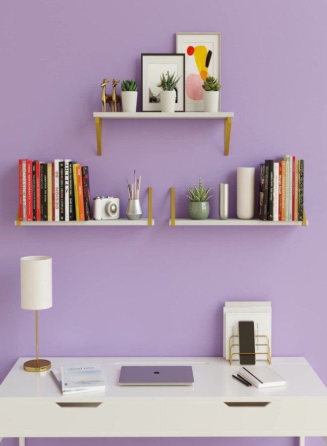 والنيتشر أرفف حائط عائمة بيضاء من Wallniture Ponza مع دعامات معدنية ذهبية اللون، مناسبة لغرفة المعيشة، غرفة النوم، الحمام، والمكتب المنزلي، طقم من 3 قطع - Image 4