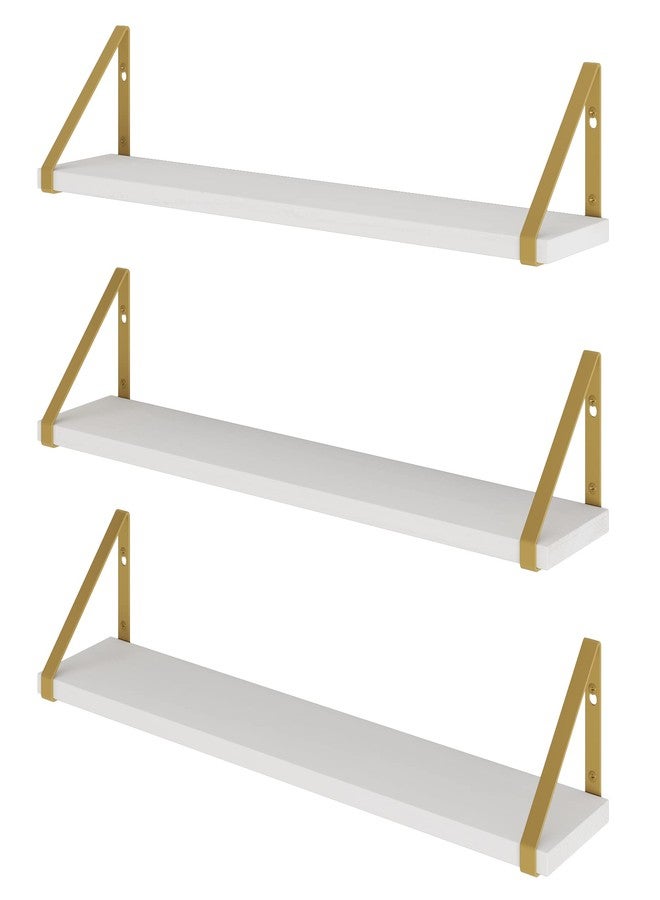 والنيتشر أرفف حائط عائمة بيضاء من Wallniture Ponza مع دعامات معدنية ذهبية اللون، مناسبة لغرفة المعيشة، غرفة النوم، الحمام، والمكتب المنزلي، طقم من 3 قطع - Image 1