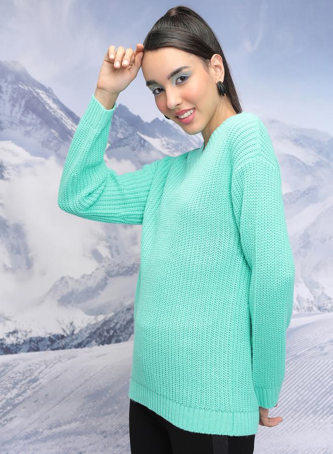 Tokyo Talkies Relaxed Fit Solid Sweater with Dropped Shoulder - Image 4