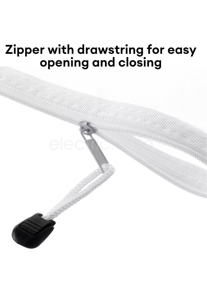 Mesh Zipper Pouch Document Bag (White, A4 Letter Size, 10 Pieces), Clear Travel Zipper Bags, Waterproof Plastic Pouches, Large Zip Pouch - Image 5