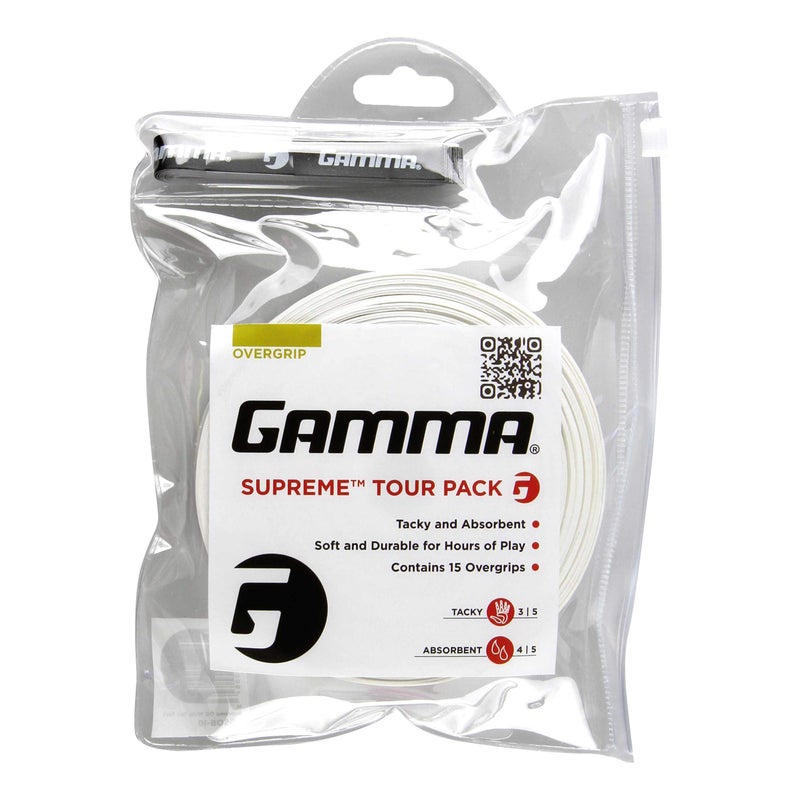 Gamma Sports Supreme Overgrip For Tennis  Pickleball  Squash  Badminton  And Racquetball Racquets  15-Pack  White - Image 2