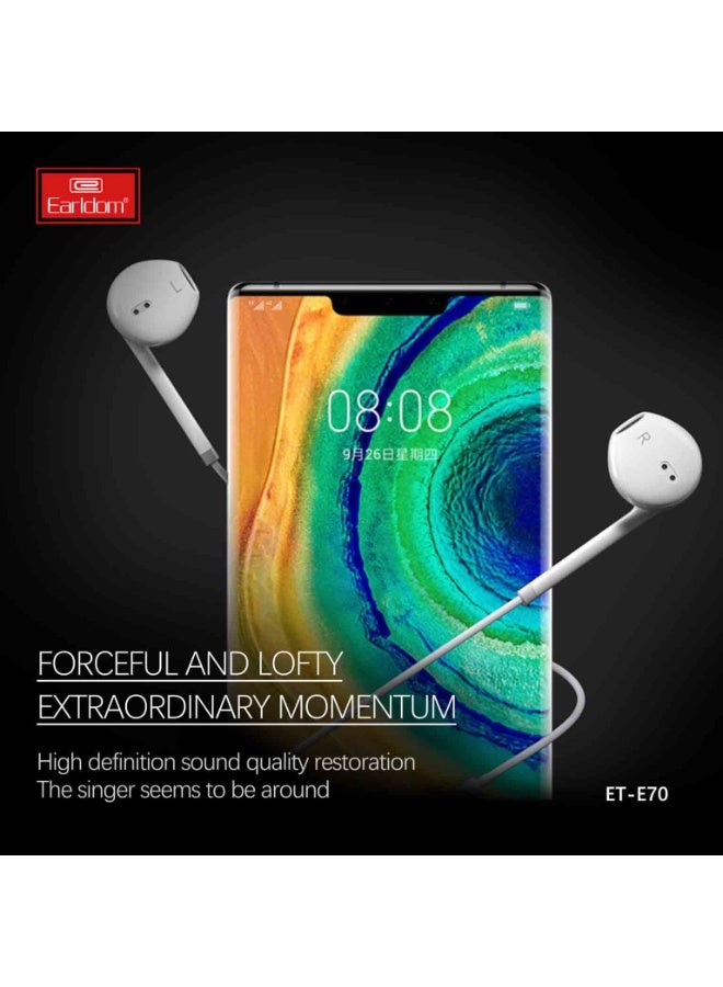 Earldom ET-E70 USB Type-C Wired Earphones with Microphone HD Stereo Sound In-Line Controls Plug & Play 120 cm Cable White - Image 5