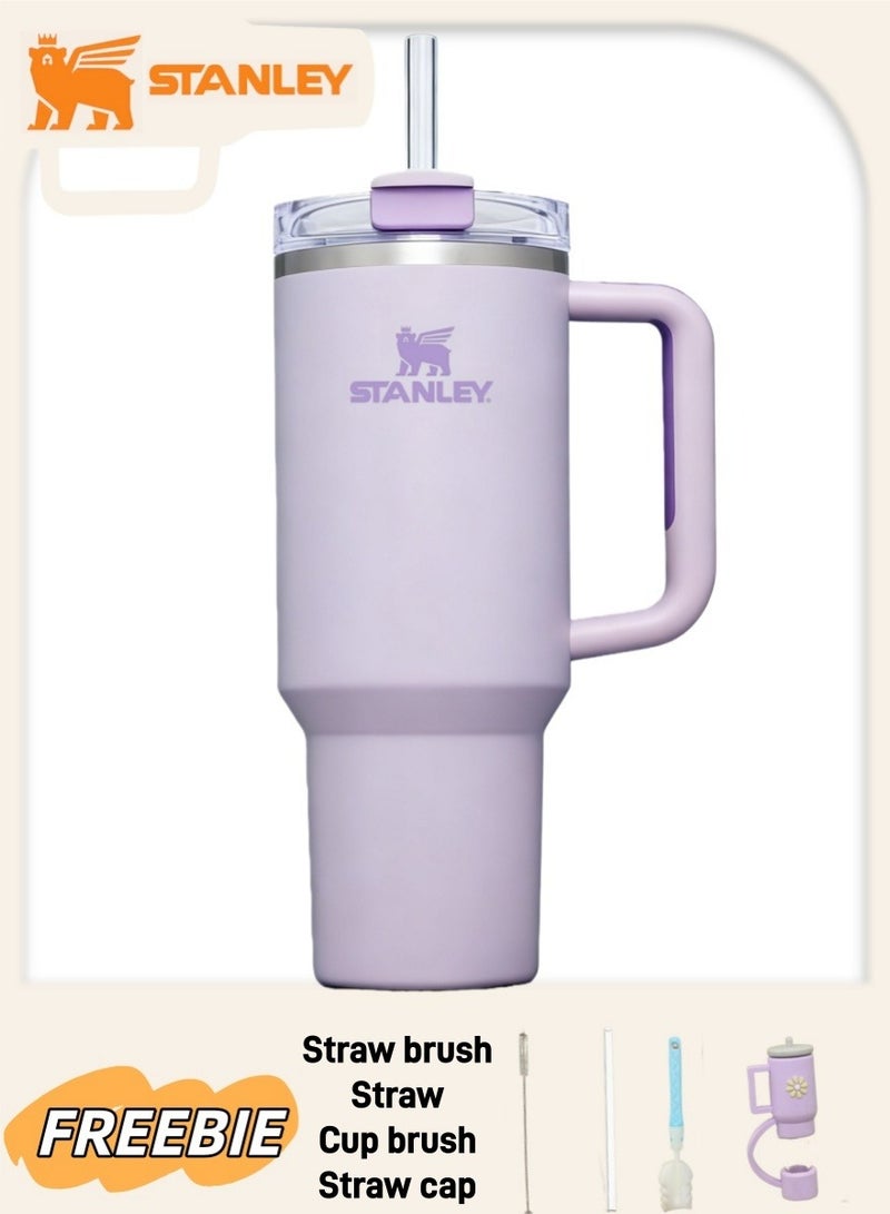 Stanley 40oz Quencher H20 Flowstate Stainless Steel Vacuum Insulated Tumbler with Lid and Straw for Water, Iced Tea or Coffee, Smoothie and More, Cream (Purple) - Image 1