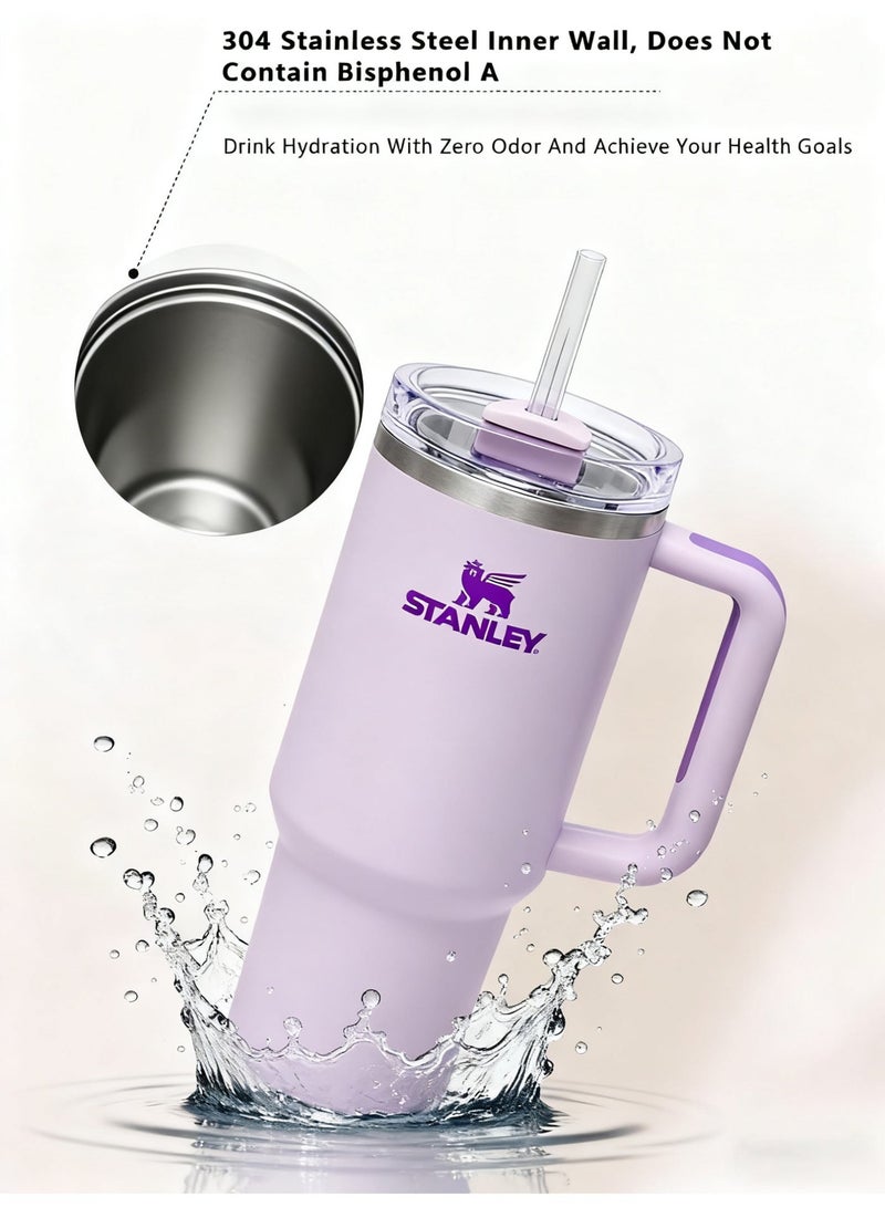 Stanley 40oz Quencher H20 Flowstate Stainless Steel Vacuum Insulated Tumbler with Lid and Straw for Water, Iced Tea or Coffee, Smoothie and More, Cream (Purple) - Image 4