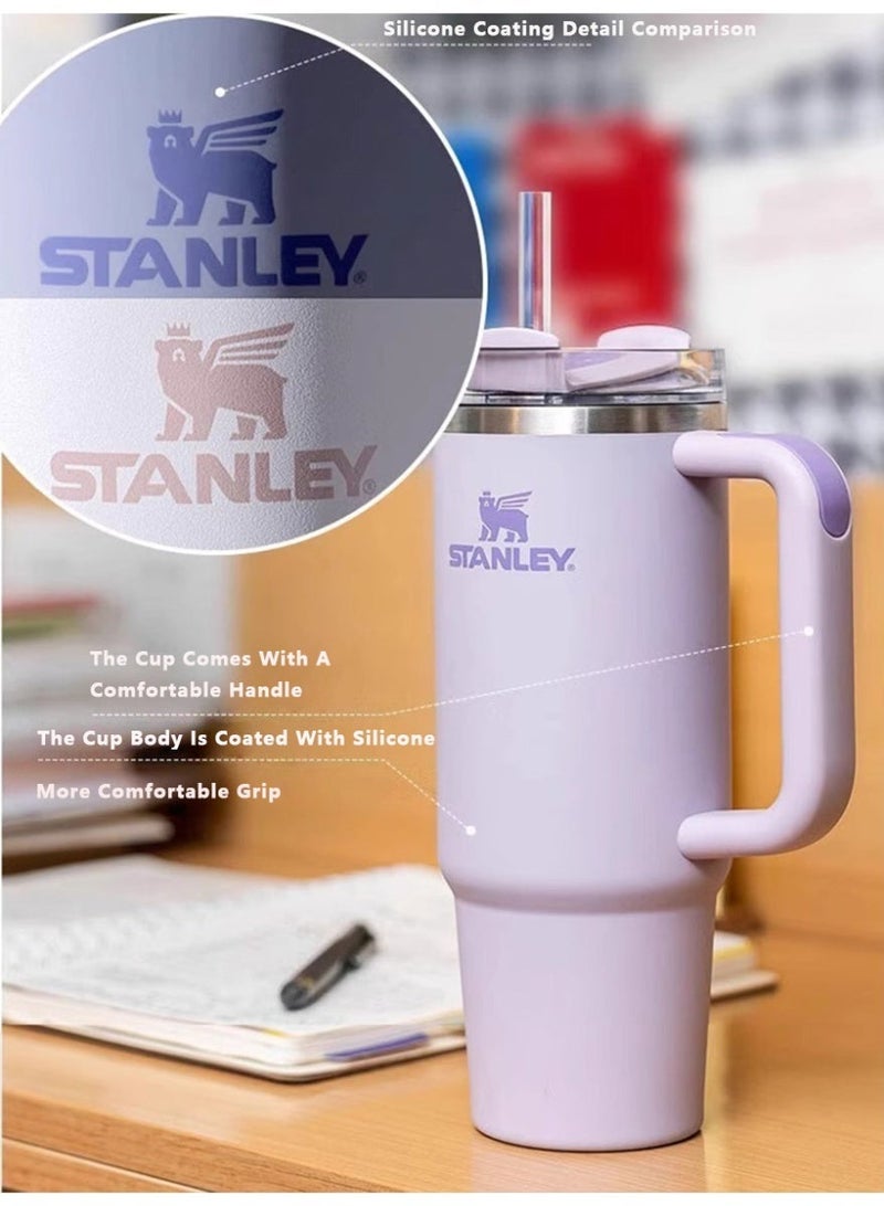 Stanley 40oz Quencher H20 Flowstate Stainless Steel Vacuum Insulated Tumbler with Lid and Straw for Water, Iced Tea or Coffee, Smoothie and More, Cream (Purple) - Image 5