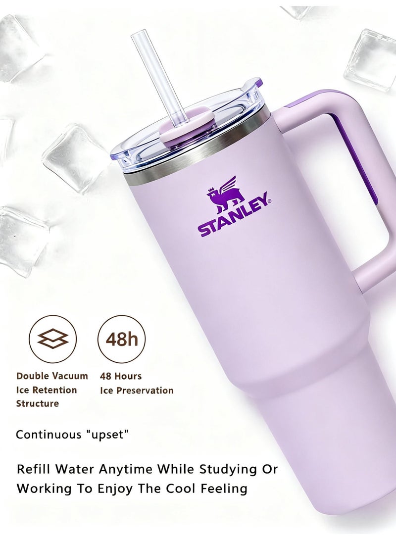 Stanley 40oz Quencher H20 Flowstate Stainless Steel Vacuum Insulated Tumbler with Lid and Straw for Water, Iced Tea or Coffee, Smoothie and More, Cream (Purple) - Image 3