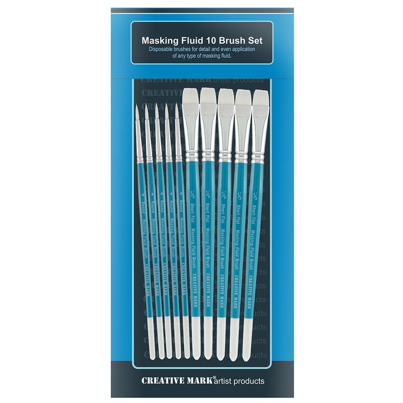 Creative Mark Masking Fluid Paint Brushes Set of 10 Watercolor Brushes Contains Synthetic Hair wShort Wood Handles
