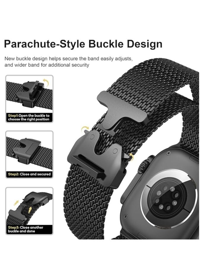 Generic - Titanium Milanese Mesh Loop for HUAWEI Watch GT 5 4 3 Pro / HUAWEI Watch 4 3 Pro, 22mm DLC Scratch-resistant Coating Breathable Replacement Strap with Adjustable Parachute-style Buckle for Men and Women, Black - Image 1