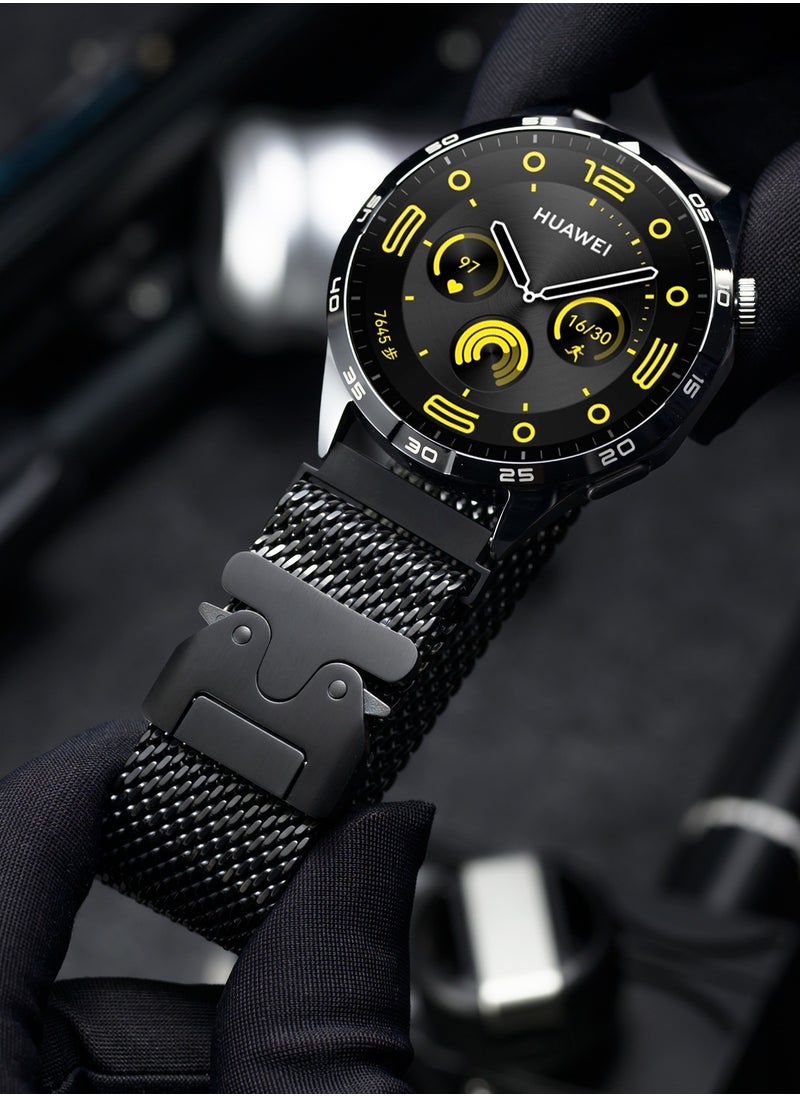 Generic - Titanium Milanese Mesh Loop for HUAWEI Watch GT 5 4 3 Pro / HUAWEI Watch 4 3 Pro, 22mm DLC Scratch-resistant Coating Breathable Replacement Strap with Adjustable Parachute-style Buckle for Men and Women, Black - Image 1