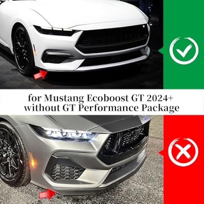 Jogon Front Lip Splitter Spoiler for Ford Mustang S650 GT Ecoboost 2024 2025, ABS Plastic Exterior Trim, 3PCS Chin Spoiler Splitter Diffuser Protector, Not for GT Performance Package and Dark Horse - Image 4