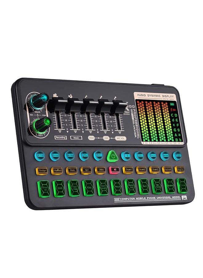 Generic Sk500 Portable Live Sound Card Voice Changer Device Audio Mixer Built In Multiple Sound Effects Rechargeable Battery Bt Connection For Smartphone Computer Live Streaming Online Singing Chatting Game  - Image 1