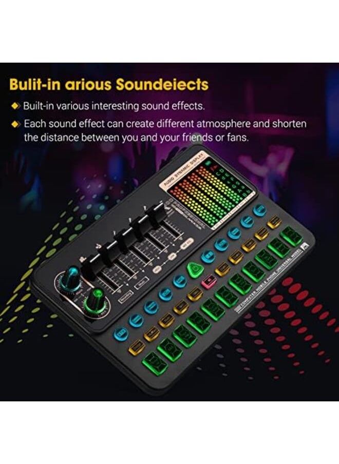 Generic Sk500 Portable Live Sound Card Voice Changer Device Audio Mixer Built In Multiple Sound Effects Rechargeable Battery Bt Connection For Smartphone Computer Live Streaming Online Singing Chatting Game  - Image 4