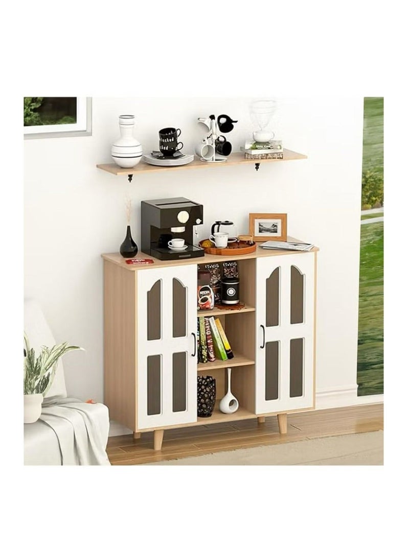 لاكجوري هوم خزانة تخزين متعددة الأغراض لركن القهوة، خزانة جانبية للمطبخ بأرفف وأبواب، حامل فرن الميكروويف، منظم مطبخ للأواني والفواكه والخضروات - Image 4