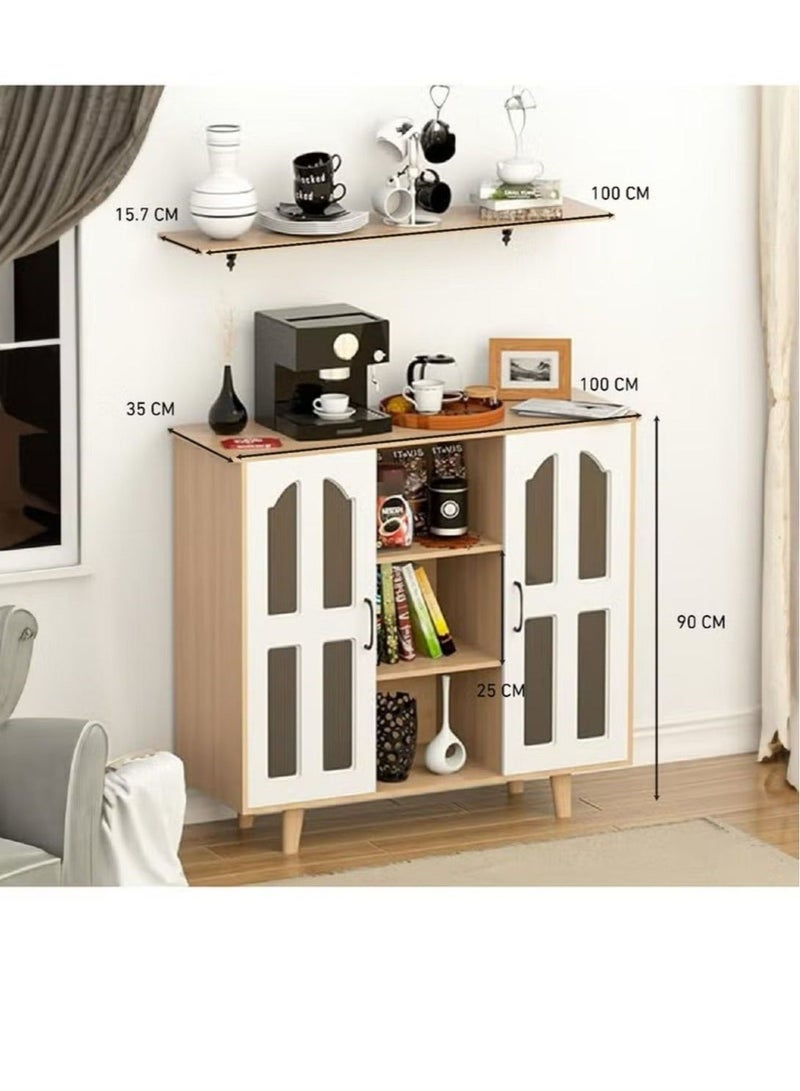 لاكجوري هوم خزانة تخزين متعددة الأغراض لركن القهوة، خزانة جانبية للمطبخ بأرفف وأبواب، حامل فرن الميكروويف، منظم مطبخ للأواني والفواكه والخضروات - Image 3