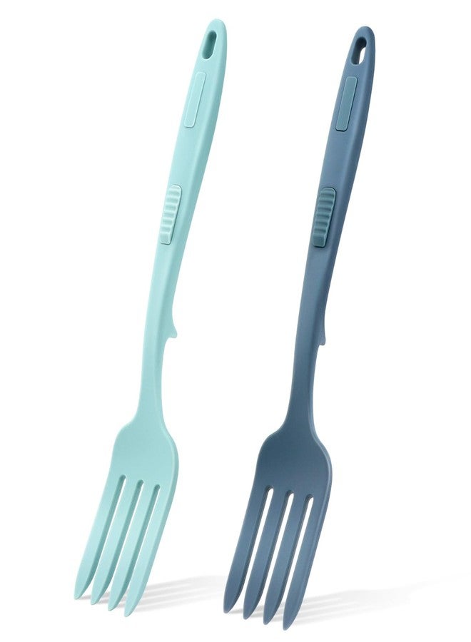 Ragyzity 2 Pcs Silicone Flexible Fork, 11.6 Inch Silicone Heat Resistant Cooking Fork, Multifunctional Nonstick Blending Fork for Cooking Utensil for Kitchen Stir Mix Mash(Lake Blue, Dark Blue) - Image 1