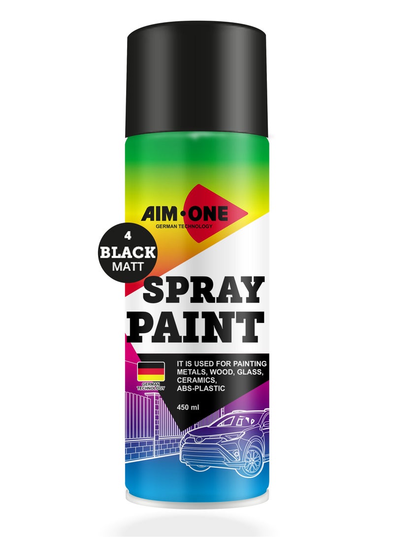 AIM-ONE Aim One Spray Paint Black Matt 450ml - Its Used For Painting Metals - Wood - Glass - Ceramics - ABS-Plastic