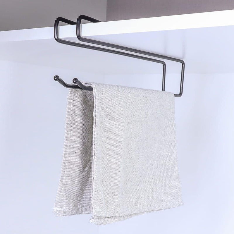 Cabinet Paper Towel Holder, Under Cabinet Paper Roll Rack, No Drilling Metal Paper Roll Dispenser, Anti-rust, Over The Door for Kitchen Bathroom, Under-shelf, Toilet, Napkins Organizer (Black)