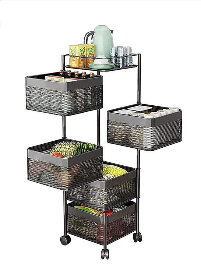 BLOOMING TIME 5-Layer Storage Rack, Kitchen Rotating Vegetable Rack With Wheels, Can Move Freely 360 Degrees, Breathable Ingredients Are Not Easy To Rot, Easy To Clean, And Space-Saving  - Image 1