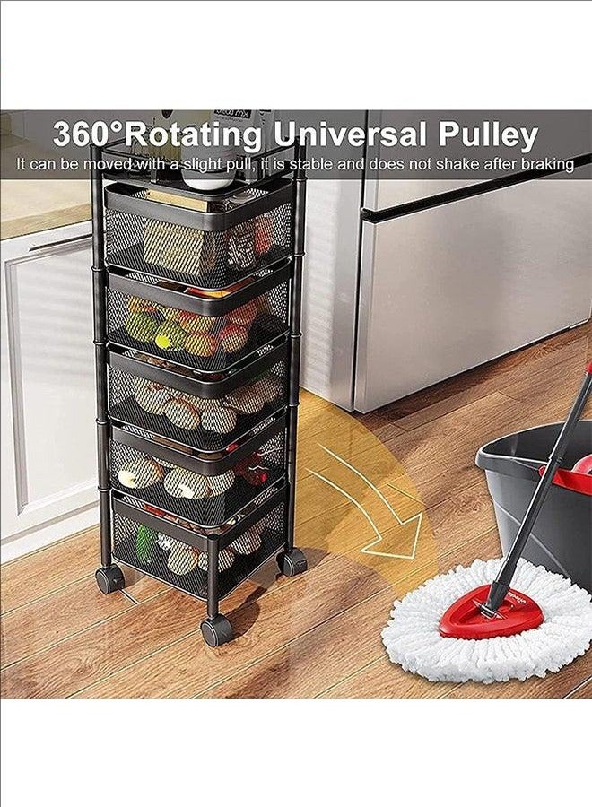 BLOOMING TIME 5-Layer Storage Rack, Kitchen Rotating Vegetable Rack With Wheels, Can Move Freely 360 Degrees, Breathable Ingredients Are Not Easy To Rot, Easy To Clean, And Space-Saving  - Image 2