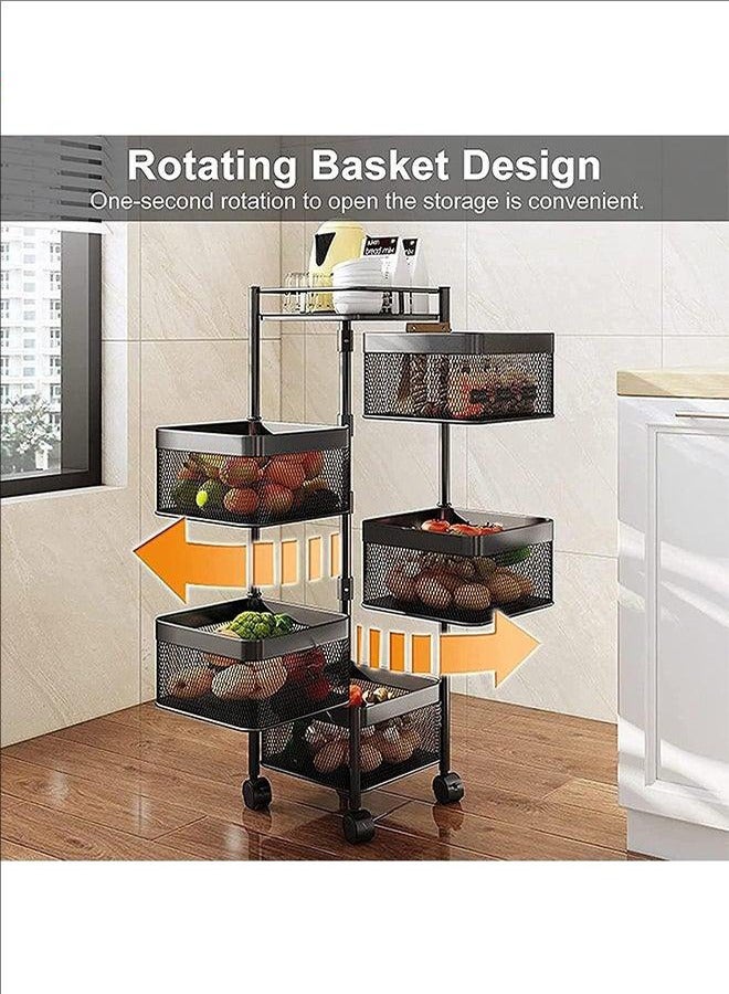 BLOOMING TIME 5-Layer Storage Rack, Kitchen Rotating Vegetable Rack With Wheels, Can Move Freely 360 Degrees, Breathable Ingredients Are Not Easy To Rot, Easy To Clean, And Space-Saving  - Image 3