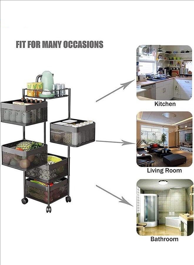 BLOOMING TIME 5-Layer Storage Rack, Kitchen Rotating Vegetable Rack With Wheels, Can Move Freely 360 Degrees, Breathable Ingredients Are Not Easy To Rot, Easy To Clean, And Space-Saving  - Image 4