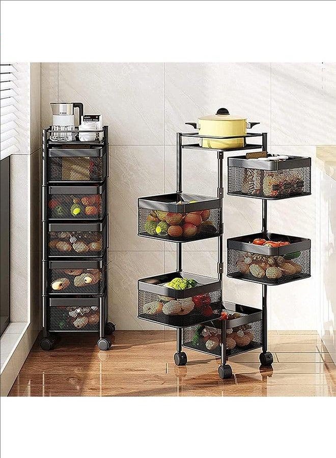 BLOOMING TIME 5-Layer Storage Rack, Kitchen Rotating Vegetable Rack With Wheels, Can Move Freely 360 Degrees, Breathable Ingredients Are Not Easy To Rot, Easy To Clean, And Space-Saving  - Image 5