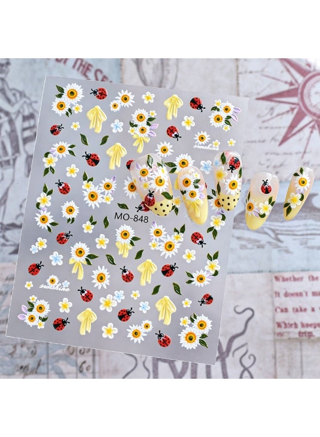 brunson Nail Art Stickers – Sunflower Floral Nail Stickers & Water Transfer Nail Decals Set | Flower Nail Art for DIY Manicure, Gel Polish, Acrylic & Natural Nails | Summer Nail Decorations & Nail Art Supplies for Women - Image 2